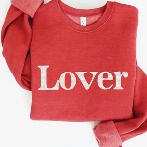 Vibrant Red Crewneck Sweater with Bold 'Lover' Print